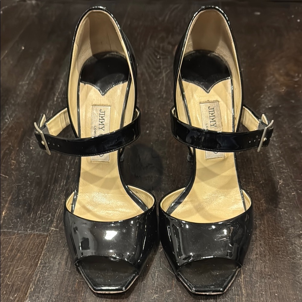 Jimmy Choo Black Heels with Open Toe and Ankle Strap